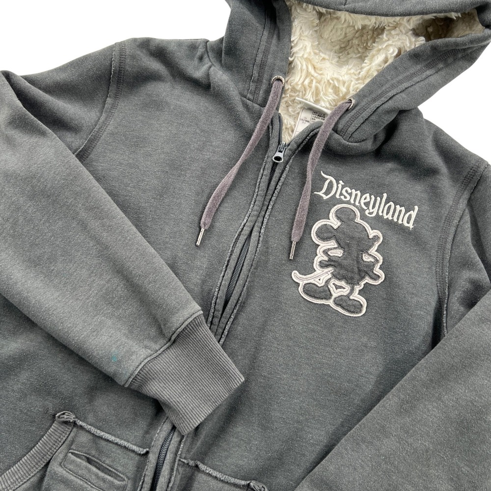 Disney Parks Disneyland 55th Anniversary Sherpa Lined Hoodie Womens L Gray Zip